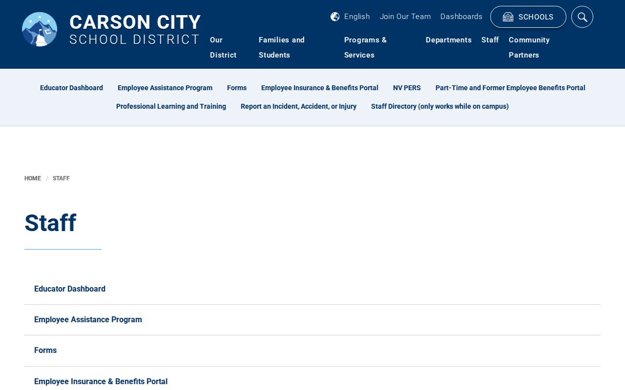 Carson City people directories school district staff resources