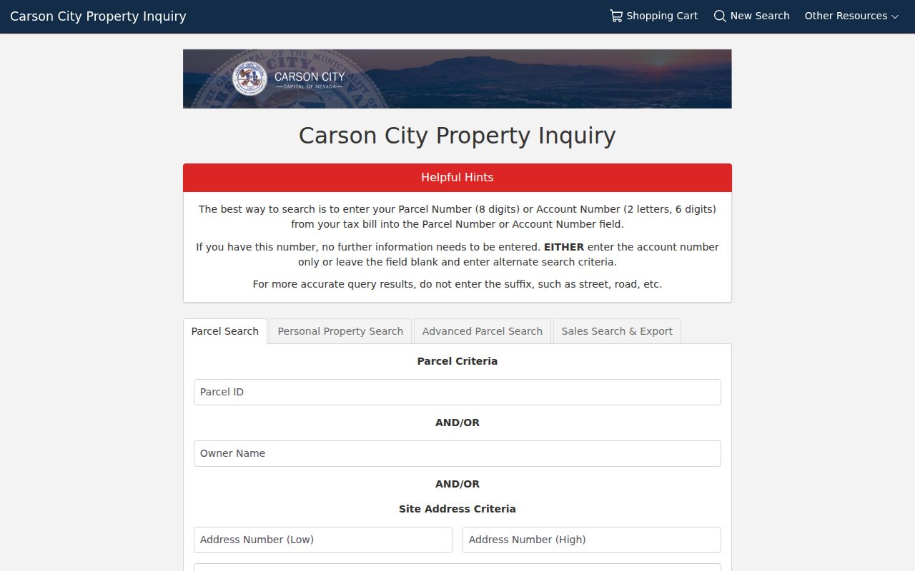 Carson City people search property inquiry portal